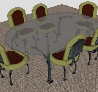 餐桌织物椅餐具SU模型下载_sketchup草图大师SKP模型