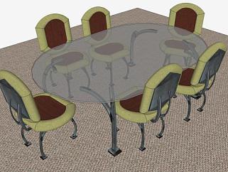 餐桌织物椅餐具SU模型下载_sketchup草图大师SKP模型