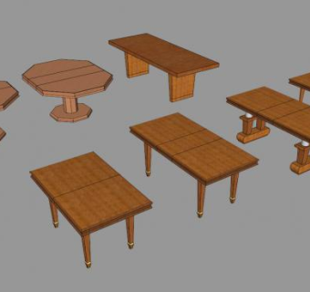 实木多边形餐桌SU模型下载_sketchup草图大师SKP模型