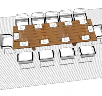 长方体实木餐桌SU模型下载_sketchup草图大师SKP模型