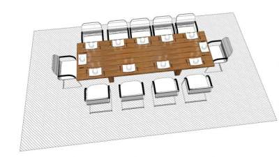 长方体实木餐桌SU模型下载_sketchup草图大师SKP模型