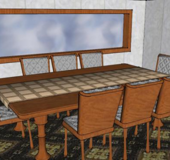 方形餐桌座椅SU模型下载_sketchup草图大师SKP模型