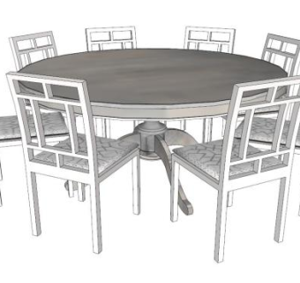 本森圆形餐桌农家餐椅SU模型下载_sketchup草图大师SKP模型