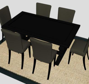 方形餐桌布艺椅SU模型下载_sketchup草图大师SKP模型