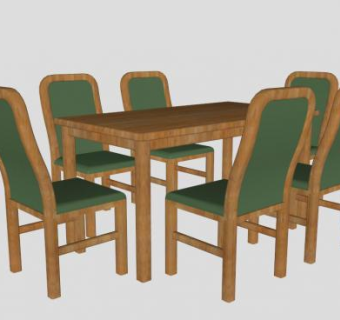 实木餐桌方形座椅SU模型下载_sketchup草图大师SKP模型