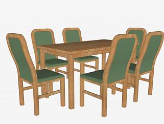 实木餐桌方形座椅SU模型下载_sketchup草图大师SKP模型