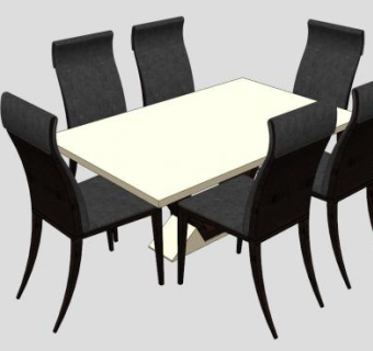 现代黑色餐桌座椅SU模型下载_sketchup草图大师SKP模型