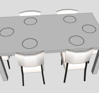 现代白色软垫餐桌SU模型下载_sketchup草图大师SKP模型