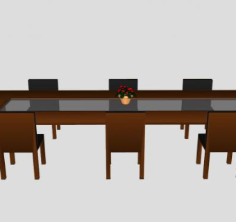 棕色餐桌座椅SU模型下载_sketchup草图大师SKP模型