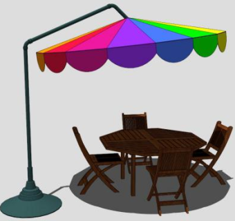 户外实木餐桌SU模型下载_sketchup草图大师SKP模型