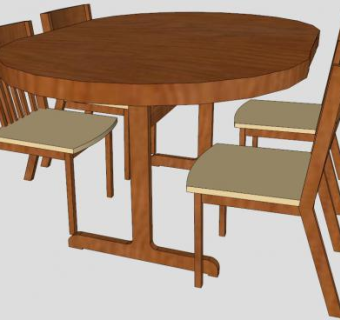 橡木椭圆餐桌SU模型下载_sketchup草图大师SKP模型