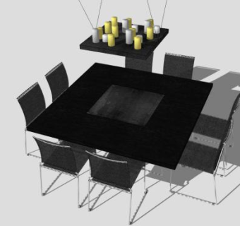 现代正方形餐桌SU模型下载_sketchup草图大师SKP模型