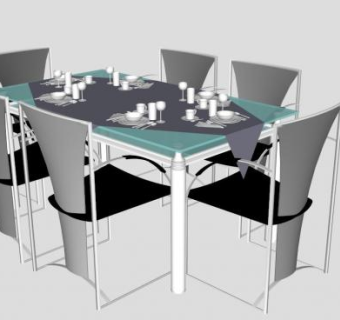 现代钢木餐桌SU模型下载_sketchup草图大师SKP模型