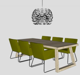 绿色布艺椅餐桌SU模型下载_sketchup草图大师SKP模型