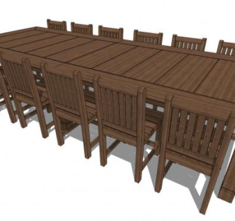 木质餐桌SU模型下载_sketchup草图大师SKP模型