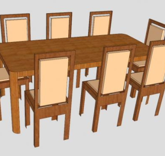 实木方形餐桌SU模型下载_sketchup草图大师SKP模型