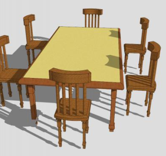 现代实木方形餐桌SU模型下载_sketchup草图大师SKP模型