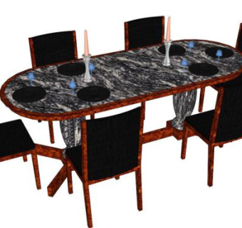 大理石餐桌SU模型下载_sketchup草图大师SKP模型