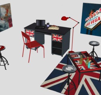 办公桌伦敦风格SU模型下载_sketchup草图大师SKP模型