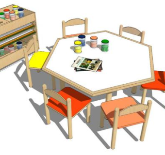 儿童实木桌椅SU模型下载_sketchup草图大师SKP模型