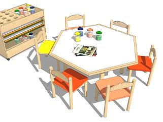 儿童实木桌椅SU模型下载_sketchup草图大师SKP模型