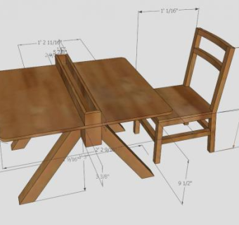 实木儿童桌椅SU模型下载_sketchup草图大师SKP模型