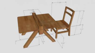 实木儿童桌椅SU模型下载_sketchup草图大师SKP模型