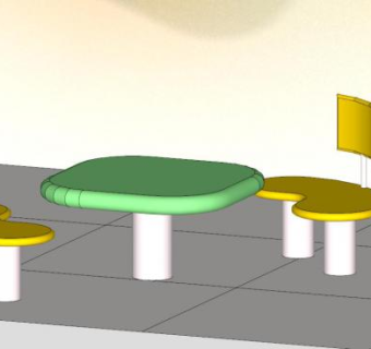 黄绿色儿童桌椅SU模型下载_sketchup草图大师SKP模型