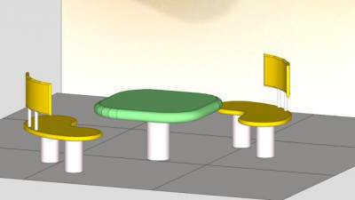 黄绿色儿童桌椅SU模型下载_sketchup草图大师SKP模型