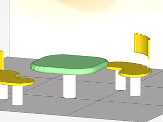 黄绿色儿童桌椅SU模型下载_sketchup草图大师SKP模型