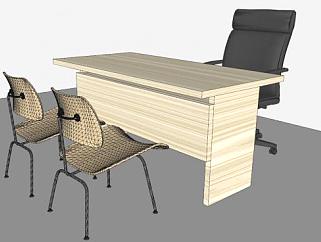 现代实木办公桌椅SU模型下载_sketchup草图大师SKP模型