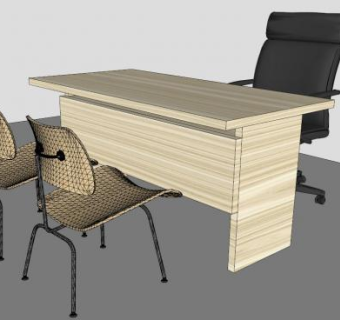 现代实木办公桌椅SU模型下载_sketchup草图大师SKP模型