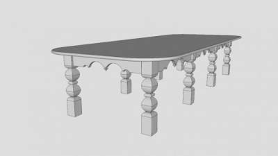 简欧白色会议桌SU模型下载_sketchup草图大师SKP模型