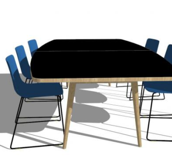 橡木会议桌椅SU模型下载_sketchup草图大师SKP模型