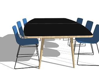 橡木会议桌椅SU模型下载_sketchup草图大师SKP模型