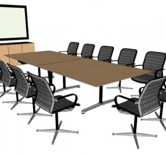 实木会议桌SU模型下载_sketchup草图大师SKP模型