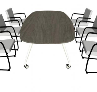 灰色会议桌铁艺椅SU模型下载_sketchup草图大师SKP模型