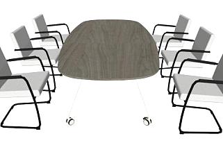 灰色会议桌铁艺椅SU模型下载_sketchup草图大师SKP模型