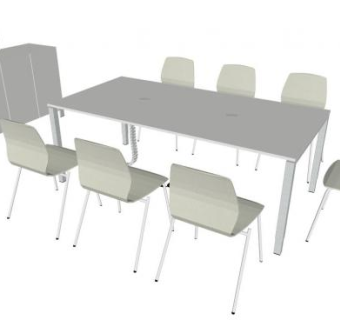 现代白色方形会议桌SU模型下载_sketchup草图大师SKP模型