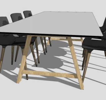 现代黑白会议桌SU模型下载_sketchup草图大师SKP模型