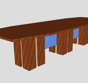 实木办公会议桌SU模型下载_sketchup草图大师SKP模型