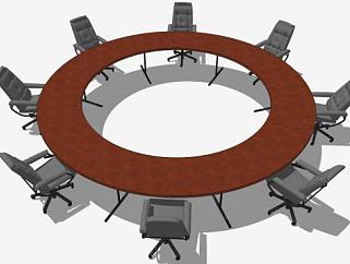 圆形会议桌椅SU模型下载_sketchup草图大师SKP模型