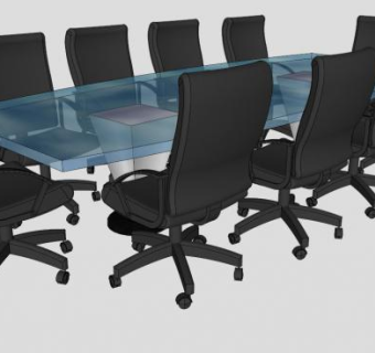 办公会议室玻璃桌SU模型下载_sketchup草图大师SKP模型