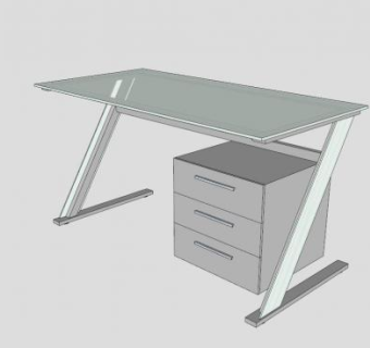 玻璃办公桌子SU模型下载_sketchup草图大师SKP模型