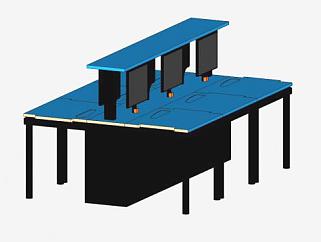 蓝色板式办公桌椅SU模型下载_sketchup草图大师SKP模型