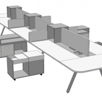 板式屏风办公桌SU模型下载_sketchup草图大师SKP模型