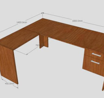 木制L形抽屉书桌SU模型下载_sketchup草图大师SKP模型