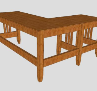 橡木转角办公桌SU模型下载_sketchup草图大师SKP模型