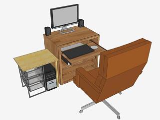 办公电脑桌椅SU模型下载_sketchup草图大师SKP模型