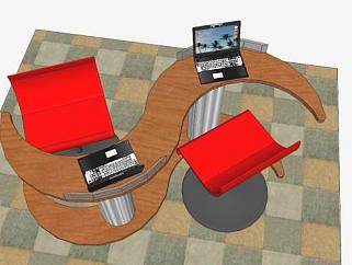 钢木结合办公桌椅SU模型下载_sketchup草图大师SKP模型
